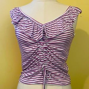 Adorable soft French tank top. White, red and black striped.